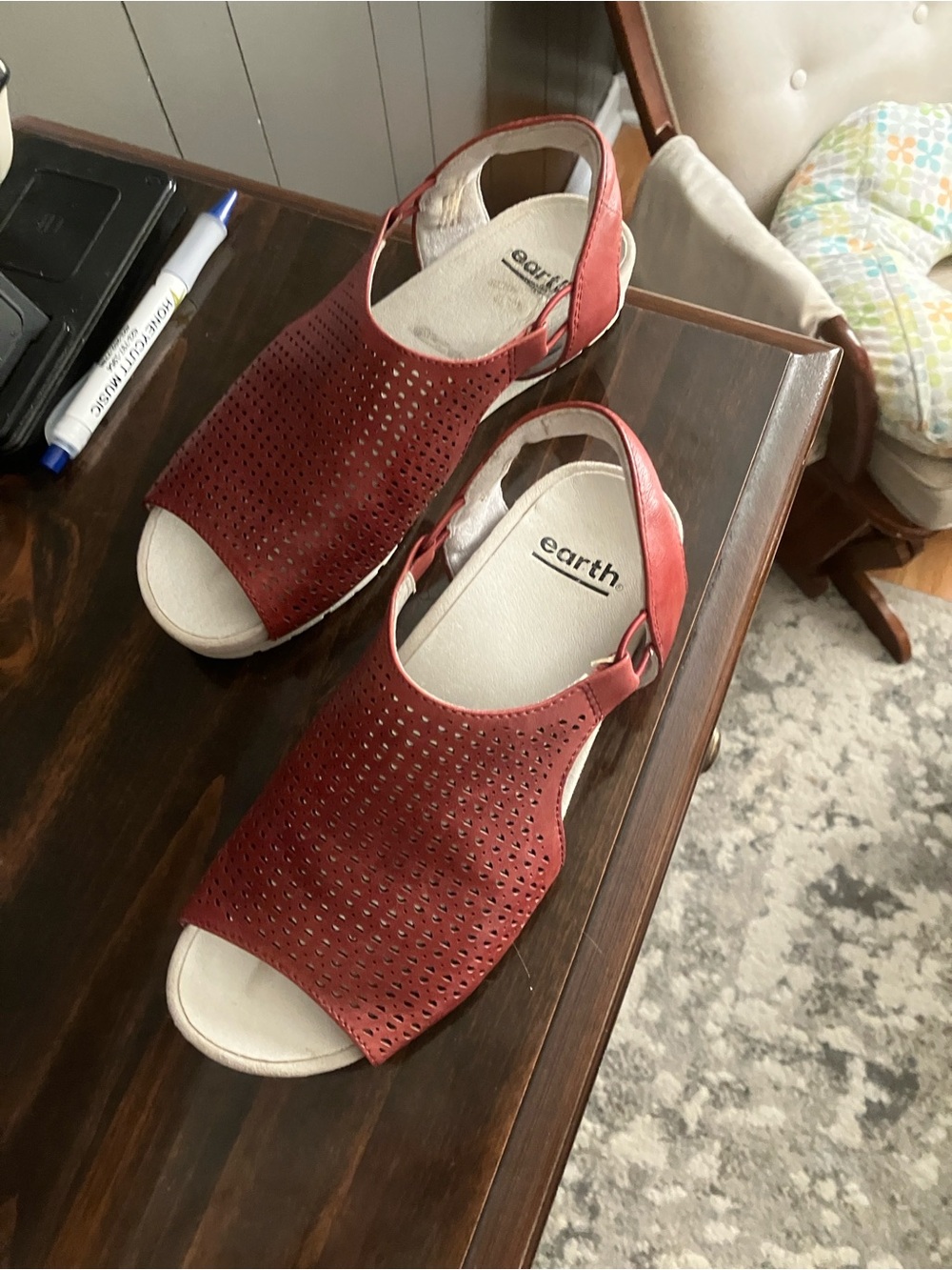 Earth Women's Red Perforated Slingback Sandals